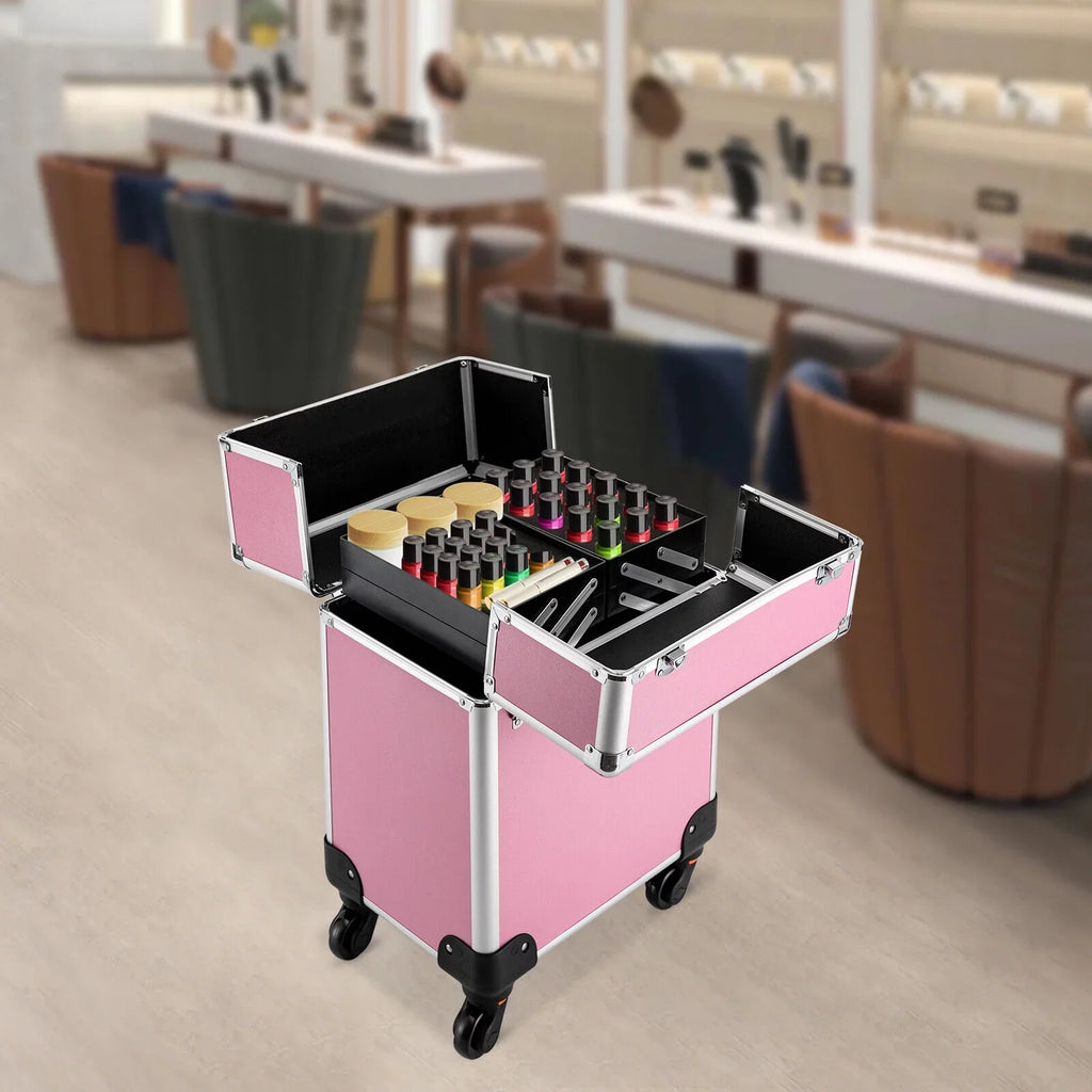 Trolley Wheels Professional Cosmetic Rolling Train 4-Tier Miumaeov Makeup Case Organizer Storage Makeup with
