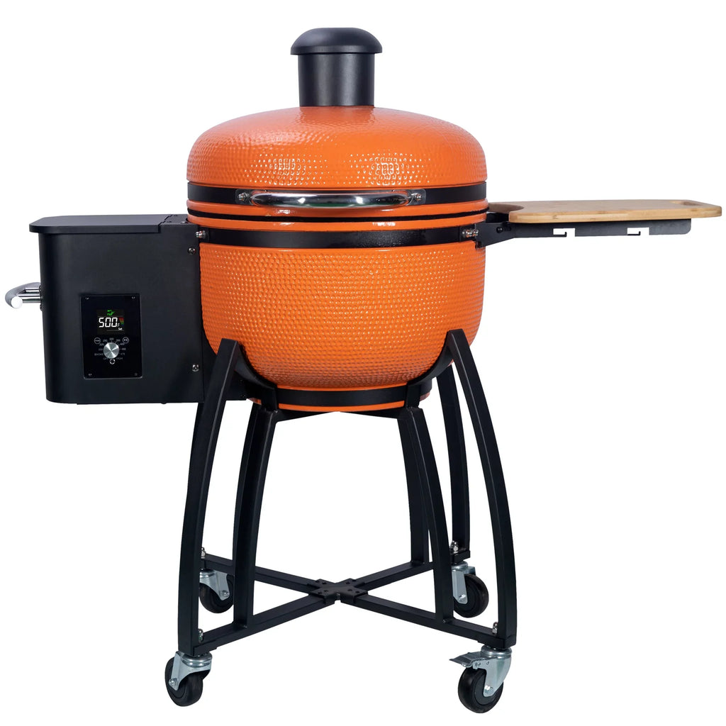Smoked Outdoors for Double 19.6" with Roasted Grill 24 4-in-1 Patio,Orange BBQ Ceramic diameter Pellet Liner Gridiron Pan-roasted "Ceramic