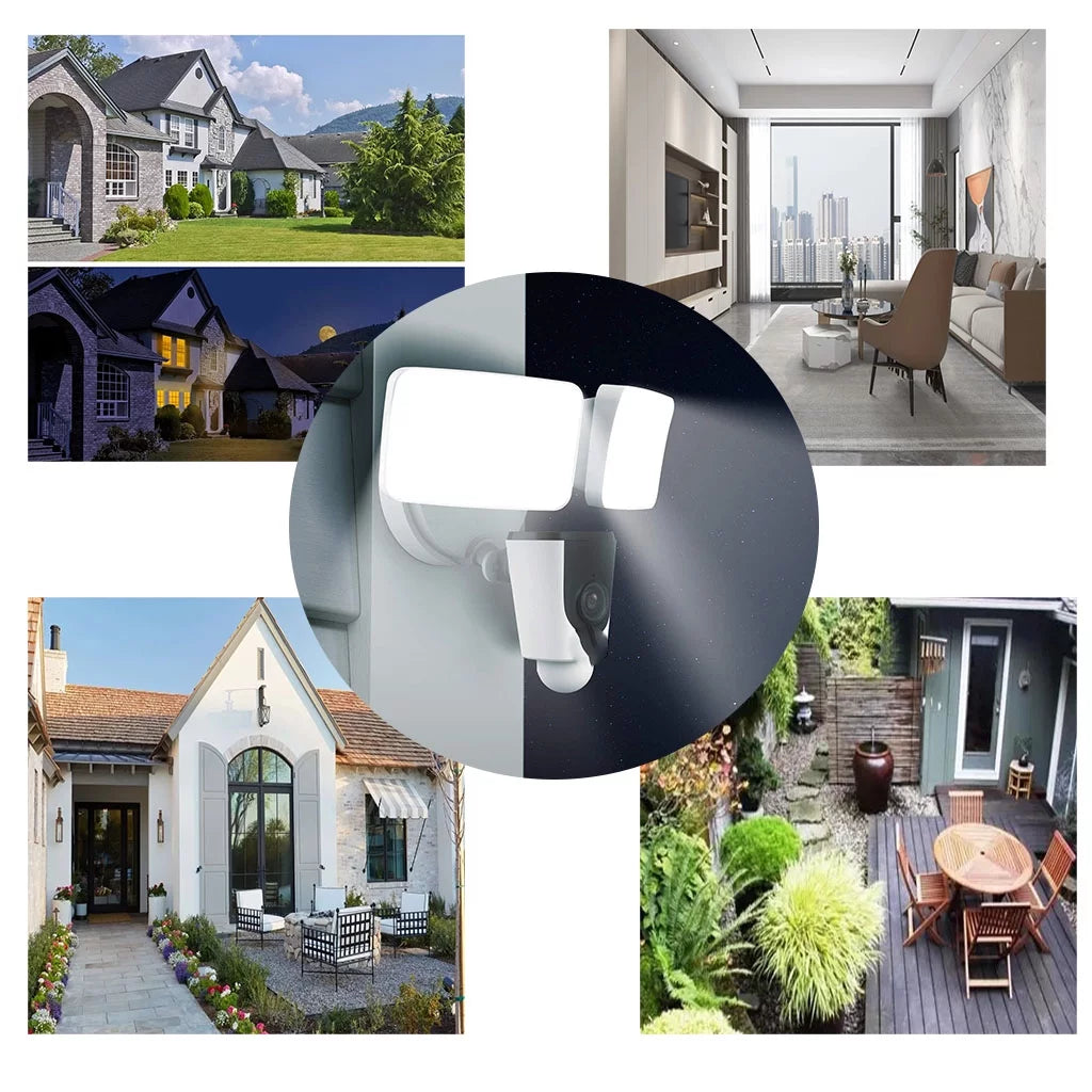 Wireless Smart Camera, with Waterproof, Home Floodlight Outdoor Light, Alarm, IP65 Camera Cloud 1080P 114 & Storage, Built-in Flood MicroSD WiFi Siren View, Security