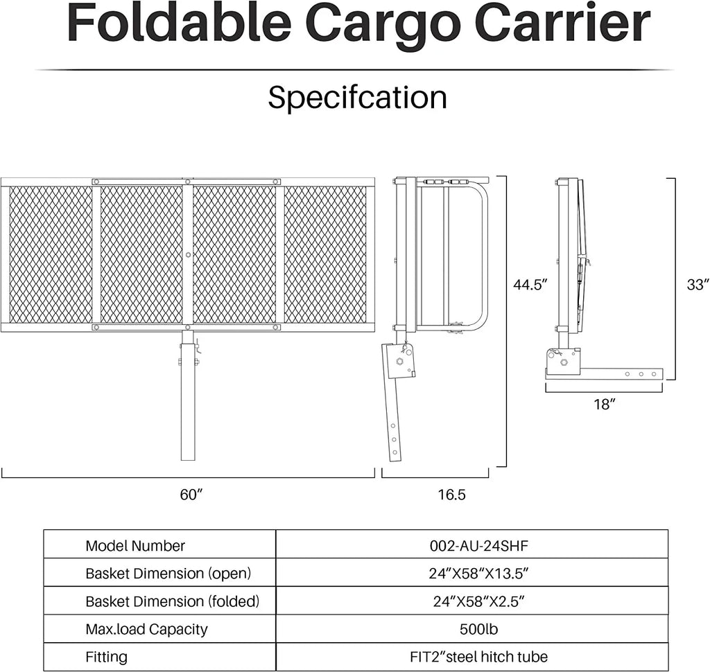 with Waterproof 500 x Fold SUV 2 Carrier Up Inch Bag Traveling Heavy Basket Folding Luggage Inch Lbs Rack Pickup Camping 60 Cargo Hitch 24 for Cargo Capacity Receiver Duty