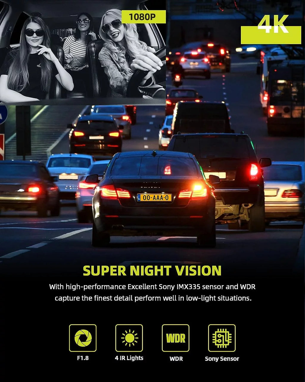 Dash Channel IR Wide Vision,170° GPS Lock, Monitor WDR, Emergency Night Camera Speed Car Parking Camera Angle, Inside Rear and 2K+1080P+2K Front 3 4K TOGUARD