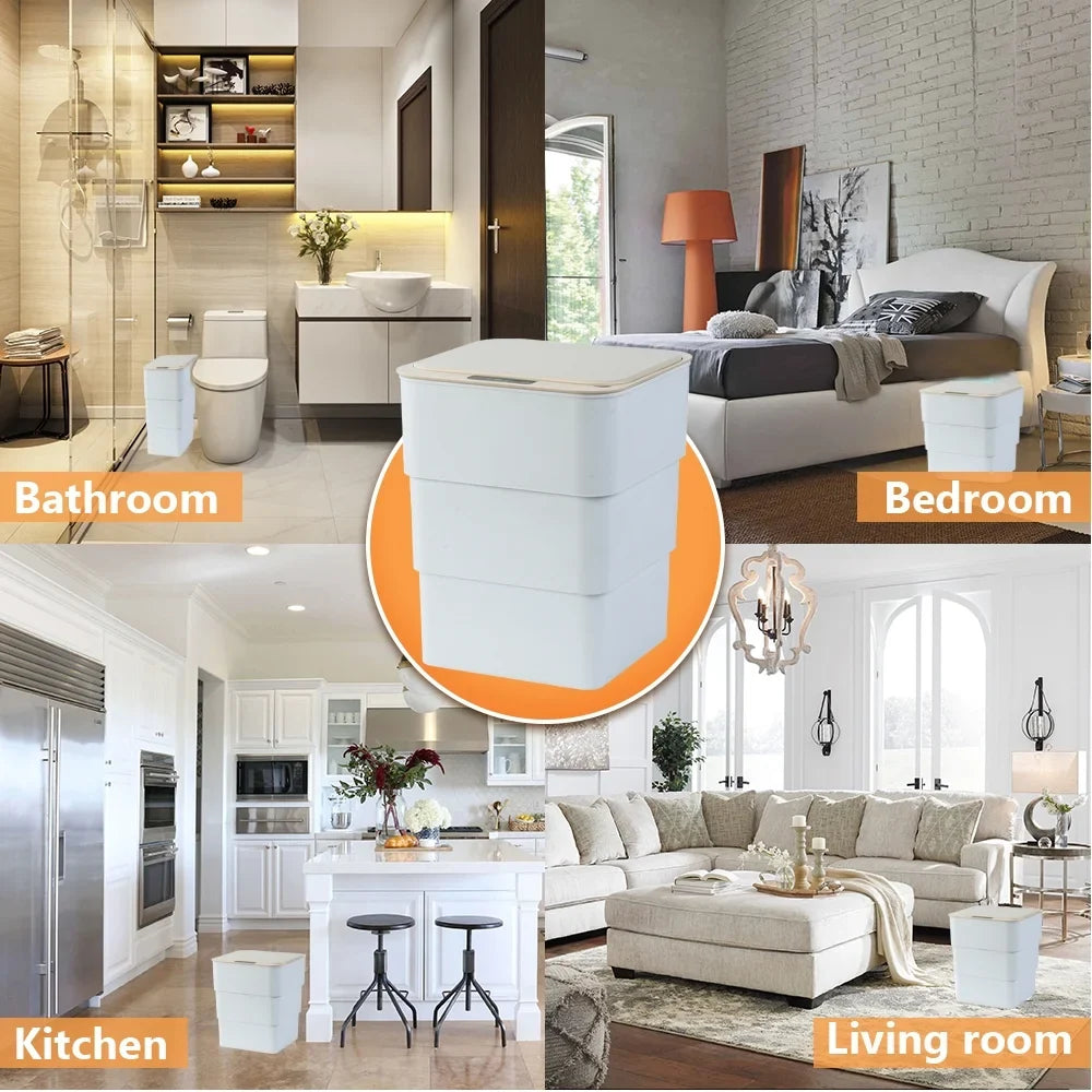 Office, Can, 18L/4.8 White Bathroom, Holdpeak Automatic Garbage Mode Aromatherapy Gallon Kitchen, Touchless for with Folding Can Trash