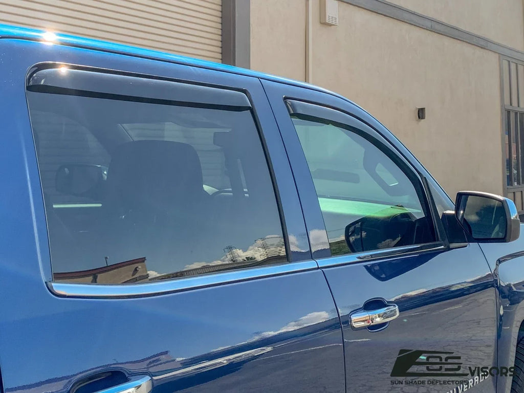 Store Deflectors Chevrolet | IN-CHANNEL ALL TINTED Side Fits 2014-2018 Visors Extreme SMOKE Silverado Online Window Guards Crew 1500 Style Models Vents EOS Rain Cab