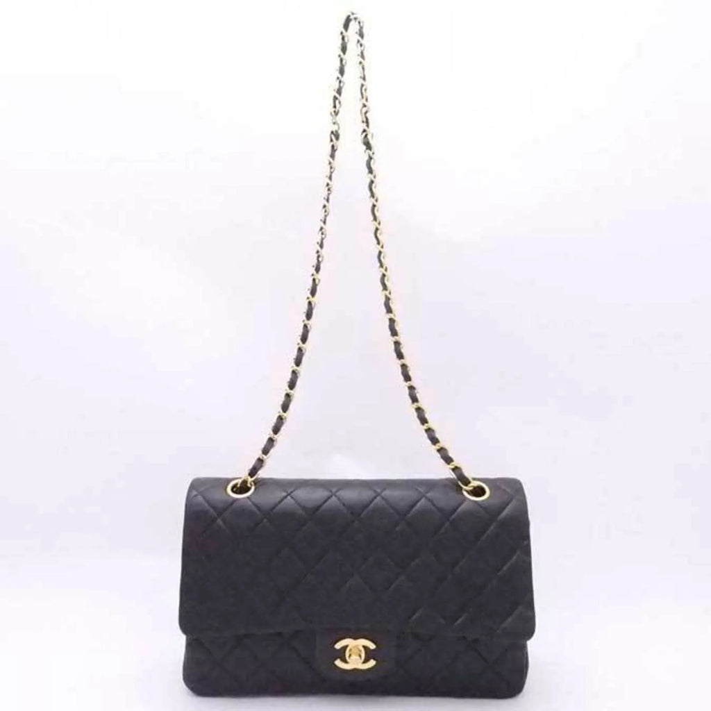 ladies gold (Good) CHANEL flap black leather double Pre-Owned shoulder Chanel bag matelasse