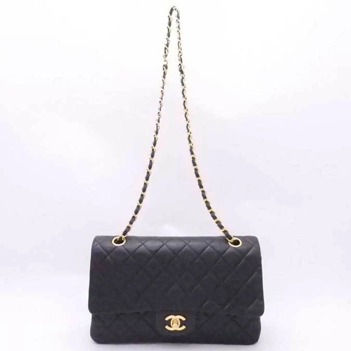 ladies gold (Good) CHANEL flap black leather double Pre-Owned shoulder Chanel bag matelasse