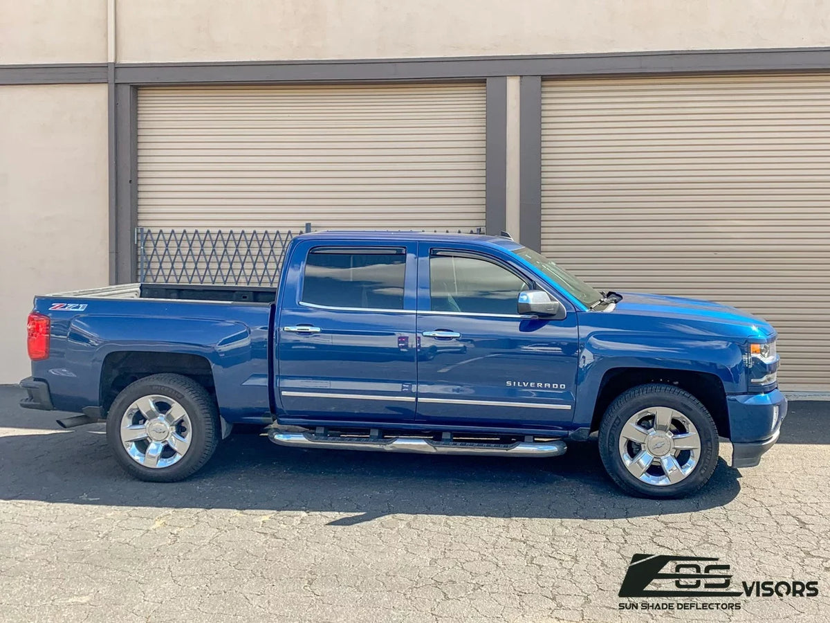 Store Deflectors Chevrolet | IN-CHANNEL ALL TINTED Side Fits 2014-2018 Visors Extreme SMOKE Silverado Online Window Guards Crew 1500 Style Models Vents EOS Rain Cab