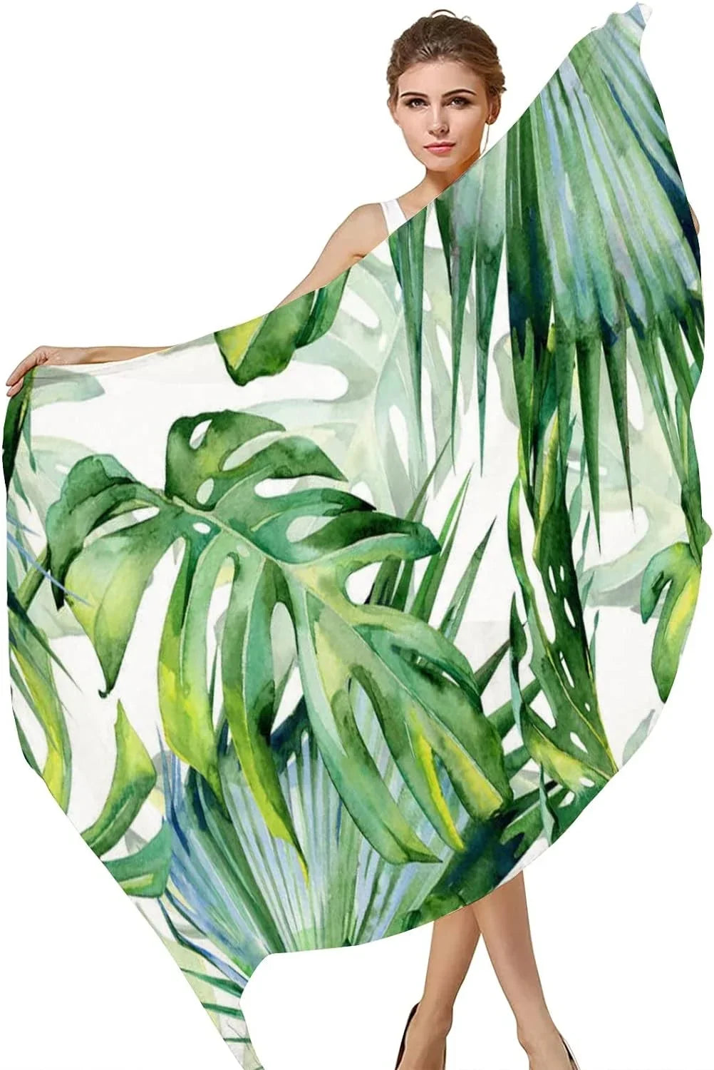 for Watercolor Neck Lightweight Leaves Scarves Silk Green Wrap Girls Long Shawl Women Scarf Hyjoy