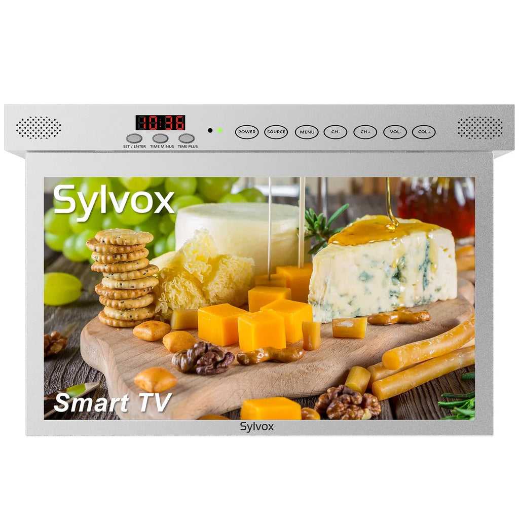 Smart 15.6 SYLVOX inch Bluetooth(Silver） Under Android WiFi Smart TV, Google FHD 1080P Built-in Assistant Cabinet TV Google Play, TV, Kitchen Support