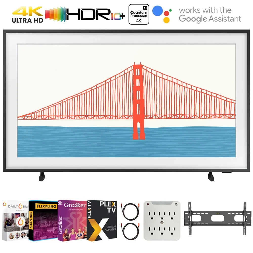 with Premiere + 37-100 Frame Adapter Streaming QN65LS03AA + TV 2x 4K Mount + QLED The 65 6-Outlet 2.0 4K Surge Samsung TV inch HDMI 2021 Wall Smart Cable Movies 2020 6FT Bundle inch