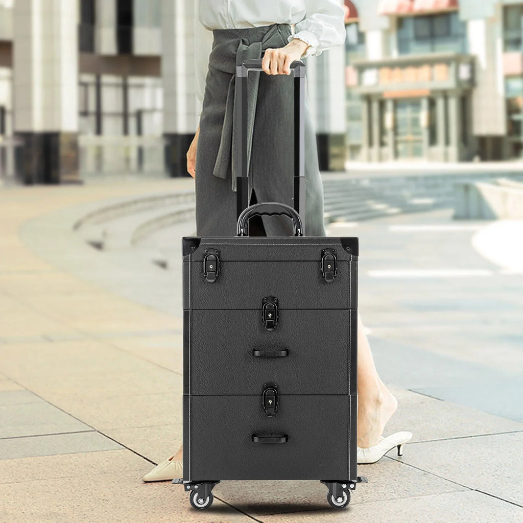 Polish Nail Makeup Trolley Miumaeov Rolling Cosmetic Train Organizer Storage Luggage Case Box Professional