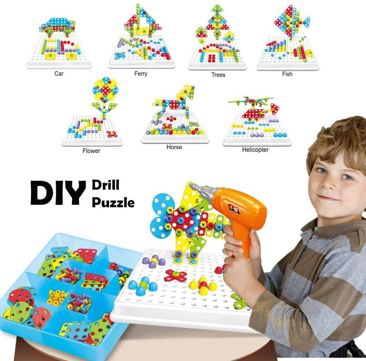 Creative Kids Years Electric Pieces Puzzle Tool Center and for Mosaic Toys, Block Kit, Drill Learning Drill Engineering 224 Set Education Screwdriver Old Game Building Activities Toy, Ages STEM 3-10