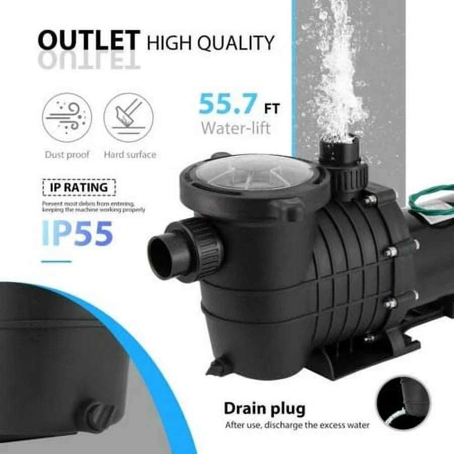 Motor Pump Filter Pool In/Above Swimming w/Strainer 2.0HP Ground 7080GPH