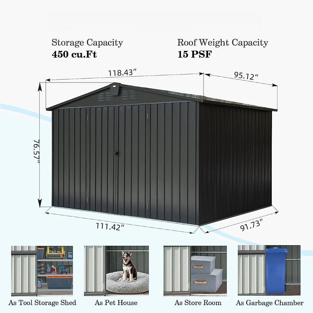 with Outdoor Homiyad for Shed Shed Cabinet for Storage Patio, Backyard, 10'X Door Tools, Steel ) 8', Can, Metal Outdoor Bike, Storage (10X8ft, Garden Galvanized Trash Lockable Lawn