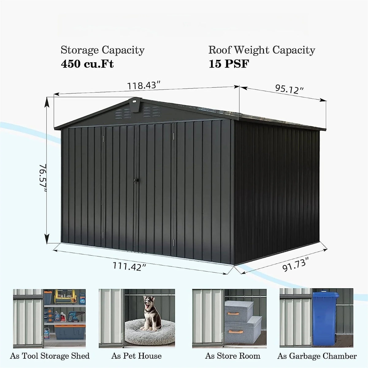 with Outdoor Homiyad for Shed Shed Cabinet for Storage Patio, Backyard, 10'X Door Tools, Steel ) 8', Can, Metal Outdoor Bike, Storage (10X8ft, Garden Galvanized Trash Lockable Lawn