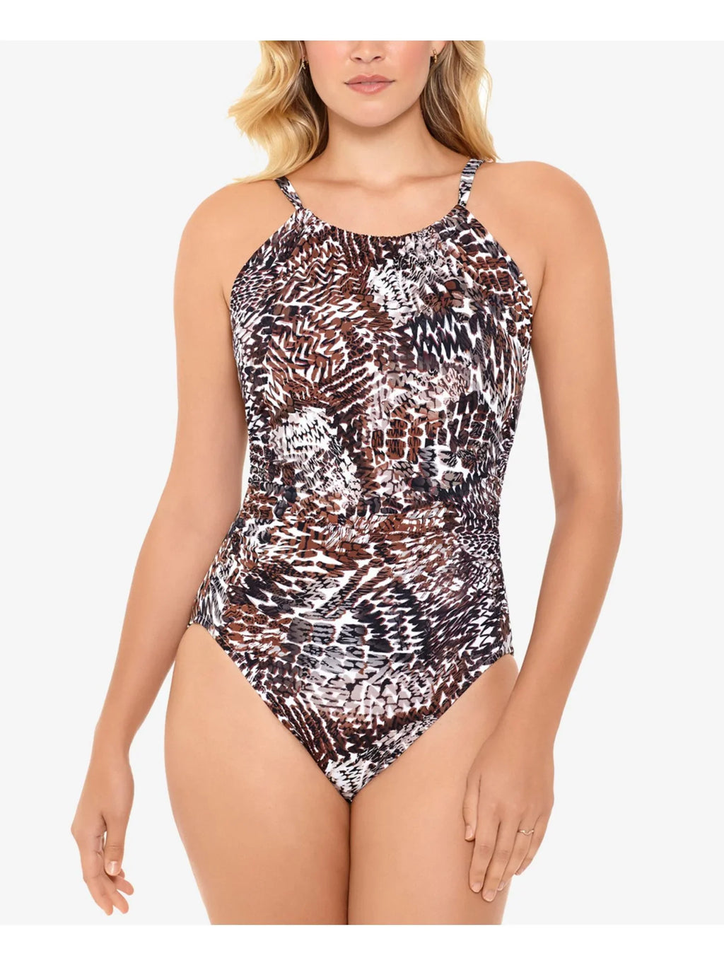 Brown SOLUTIONS Piece Printed Control 10 Swimsuit Women's SWIM Halter Tummy One