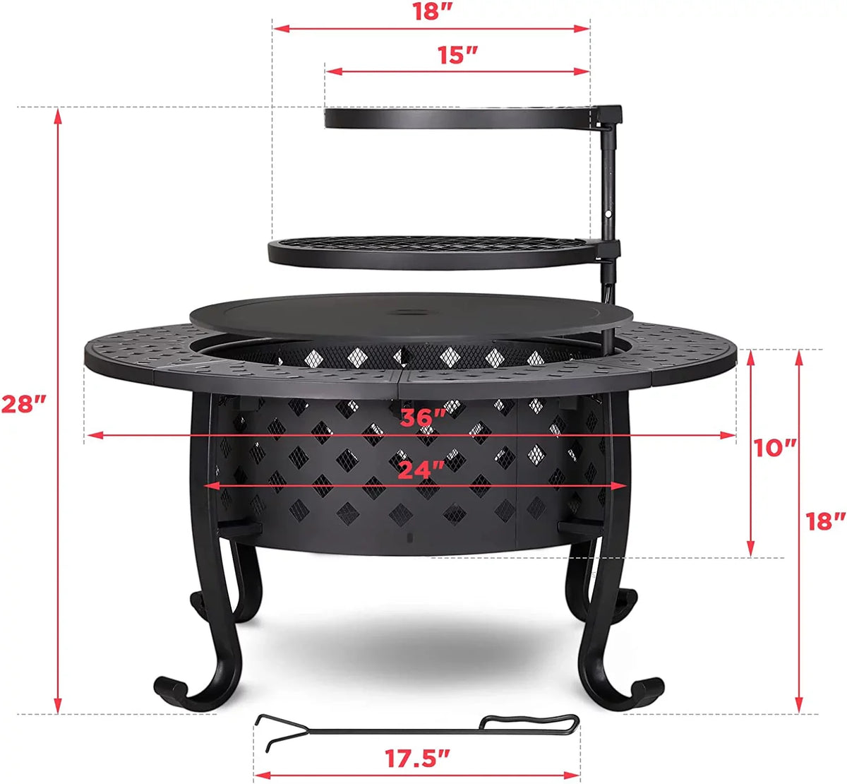 Fire Burning for Wood Backyard Outdoor Pit Picnic with Firepit Inch Metal Bonfire Garden Patio with Grill, Lid, Table 36 Camping Round 2