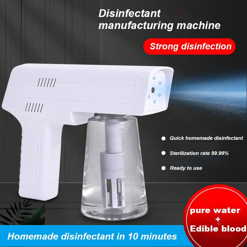 Spray 3-in-1 Maker, Electrolysis Blue Gun Disinfection Water NaClO and Generator, Light Disinfectant