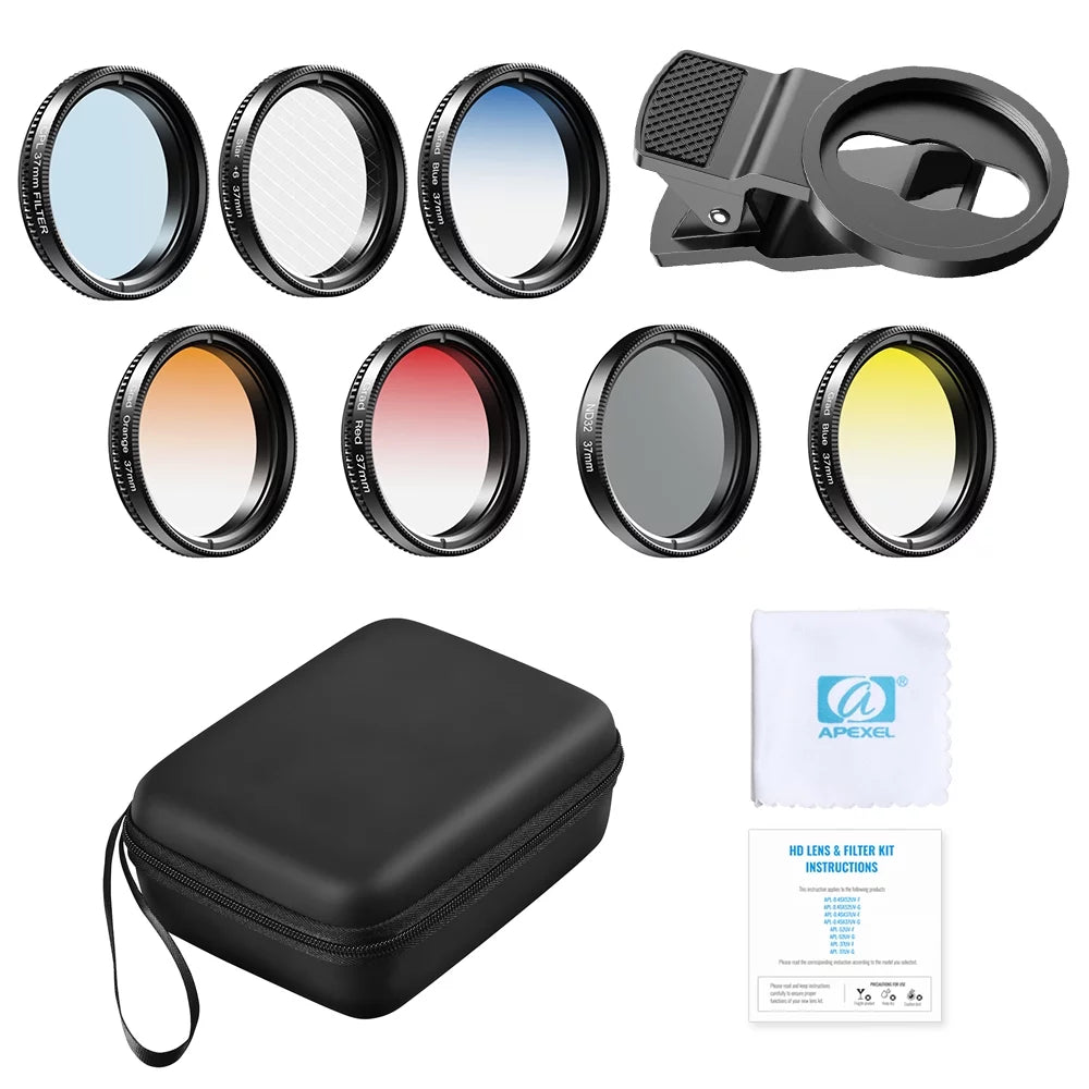 with Graduated Professional Yellow Camera APL-37UV-7G Suitable Kit 7in1 Filter APEXEL and for Most 37mm Star Lenses Phone Orange Red Smartphones Lens CPL 37mm Filters Blue