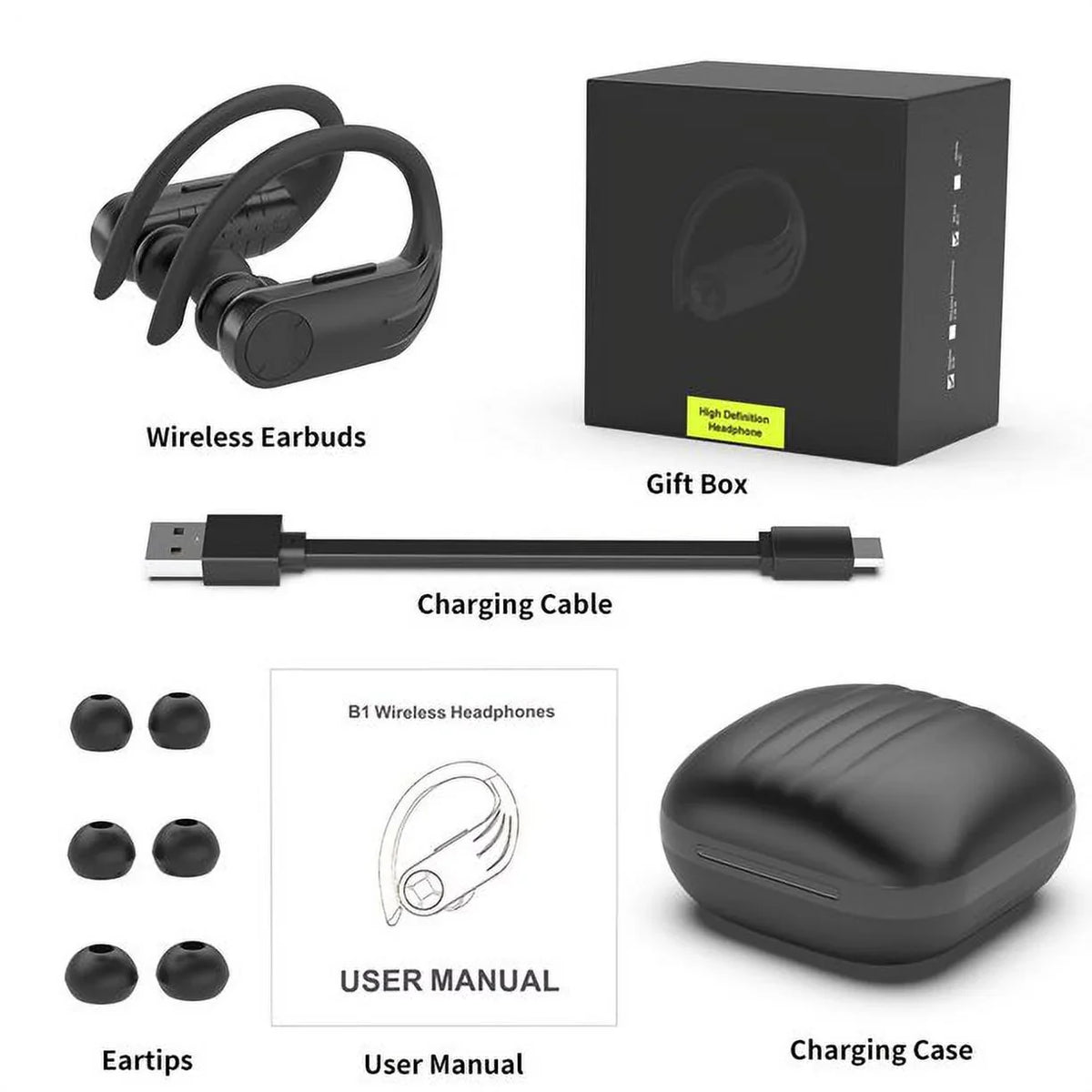 with Max Ear Sport True in Samsung 13 XR Running Built-in Wireless Earhooks Earbuds 5.0 Headset Charging Case XS Android Pro with iPhone Wireless Mic Earphones Compatible