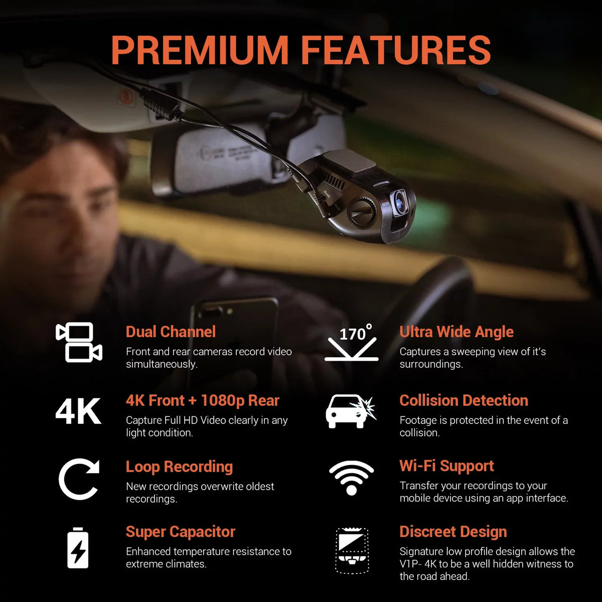 V1P with Cam Rear Front Rexing Dash 4K Wi-Fi UHD and
