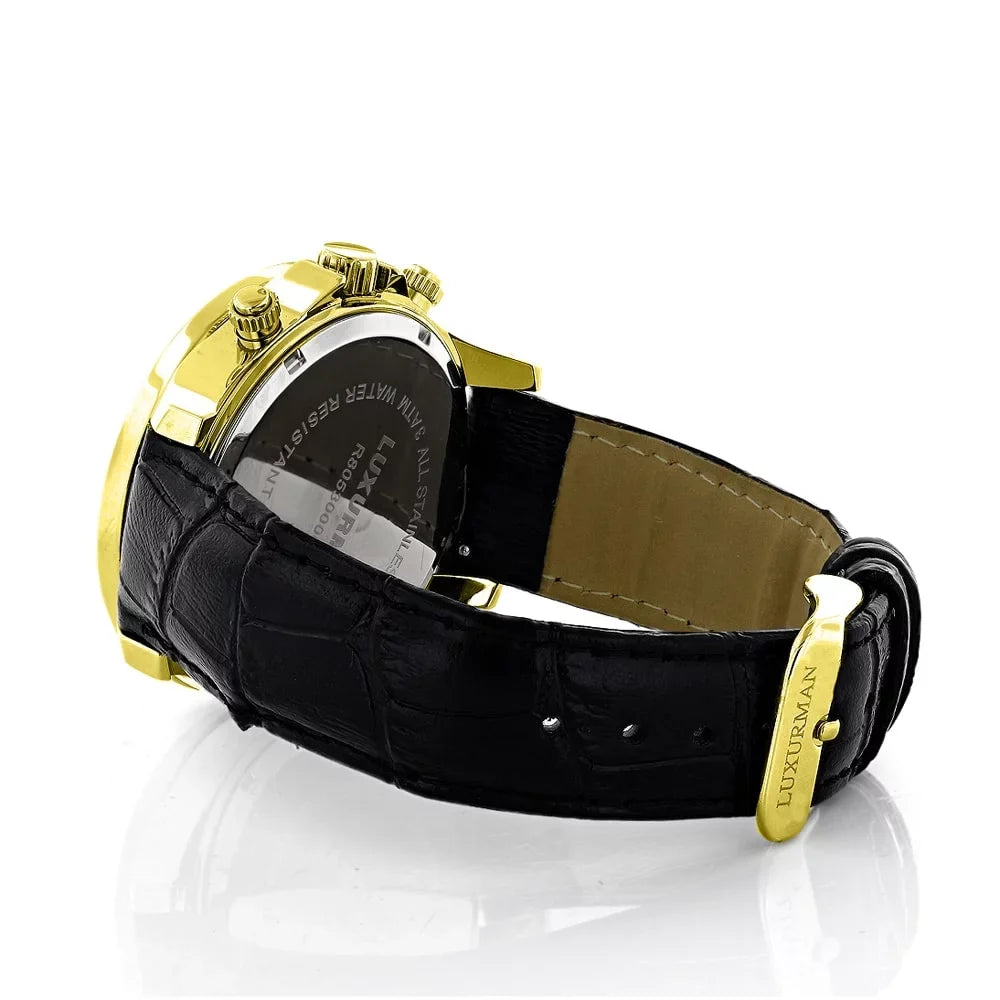 with Leather Two Straps Diamond Watch Men's Extra
