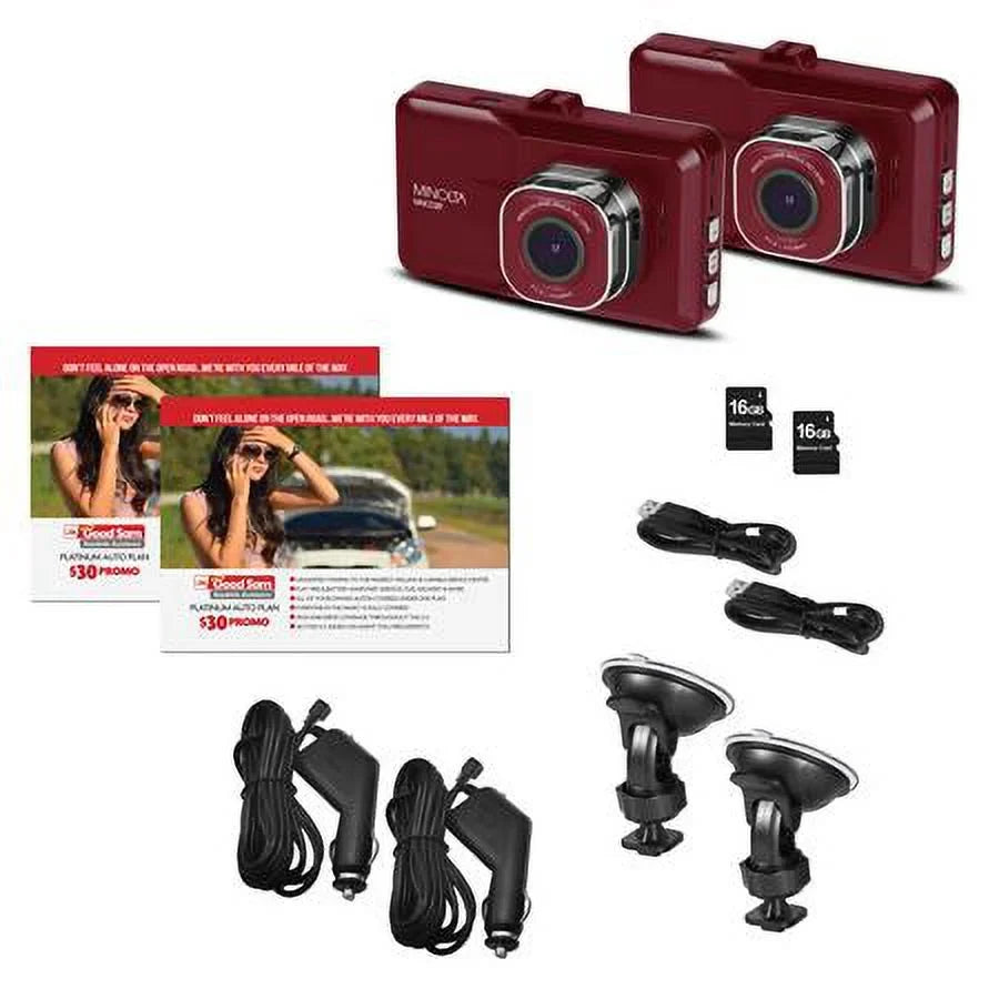 Screen Cam, 2-Pack LCD MNCD37 Dash Red, HD Full 3"