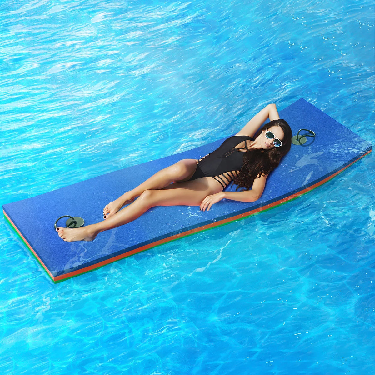 Tear-Resistant XPE Mat River Recreation Float Water for Water Activities, Magshion Water Lily Floating 6x2ft Lake Pool 3-Layer Pad, Ocean Pad Foam Outdoor Floating Blue Mat,