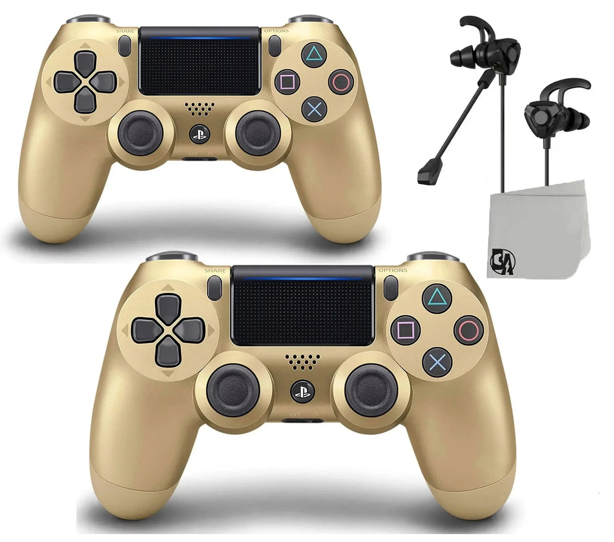 AXTION Like Gold PlayStation with BOLT Wireless Controller Earbuds Bundle 4 New DualShock 2