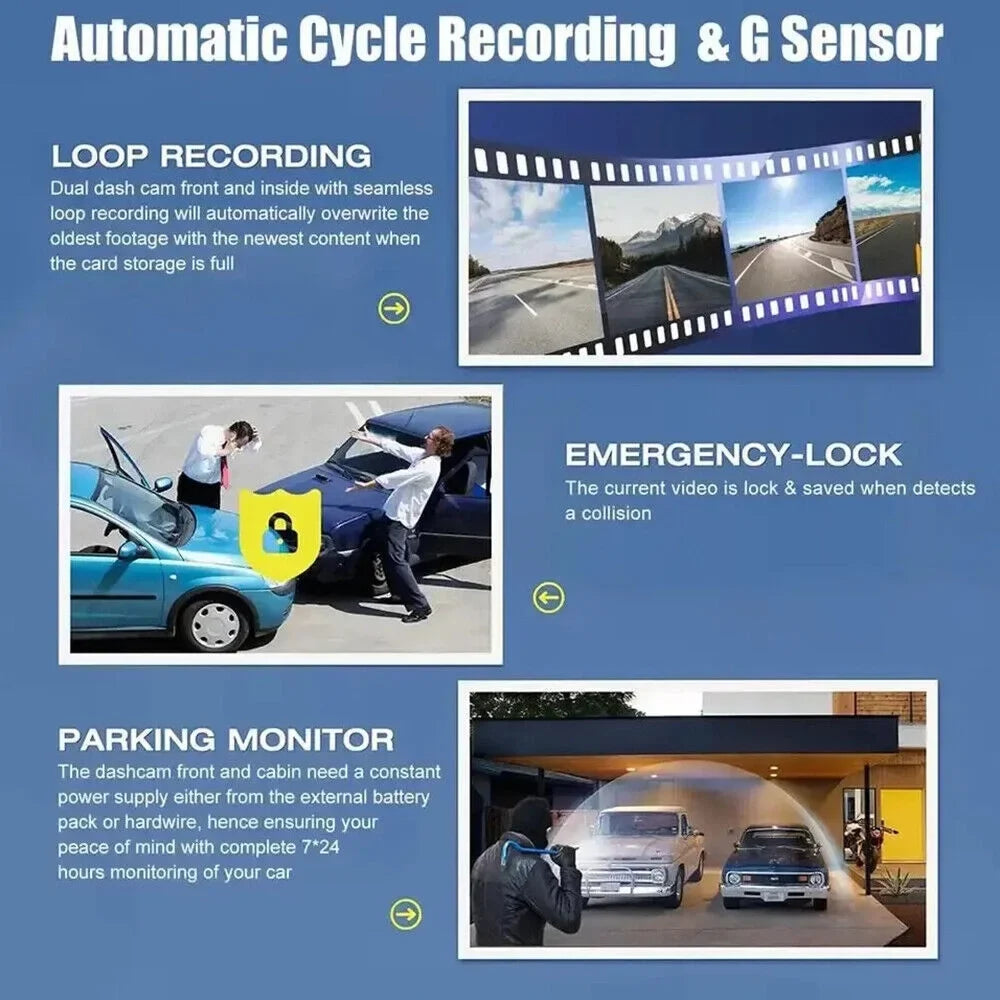 G-sensor Cam Lens 1080P Front/Rear/Inside Dash HD Car Dual Camera Video Recorder Paddsun