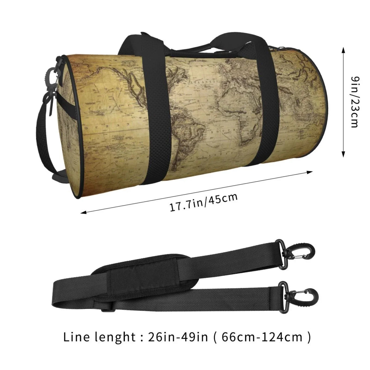 Bag Vintage Sports with Luggage and Gym Pocket Compartment Capacity Cylinder Bag Travel World Coaee Waterproof Large Bag Map