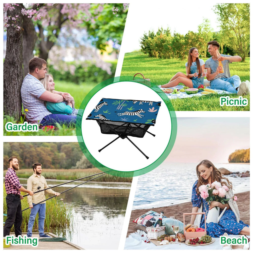 Portable Outdoor Picnic Camping Trees Table Beach Travel Storage Palm Compact Table and Fishing Zebras with BBQ Table Folding Bag for