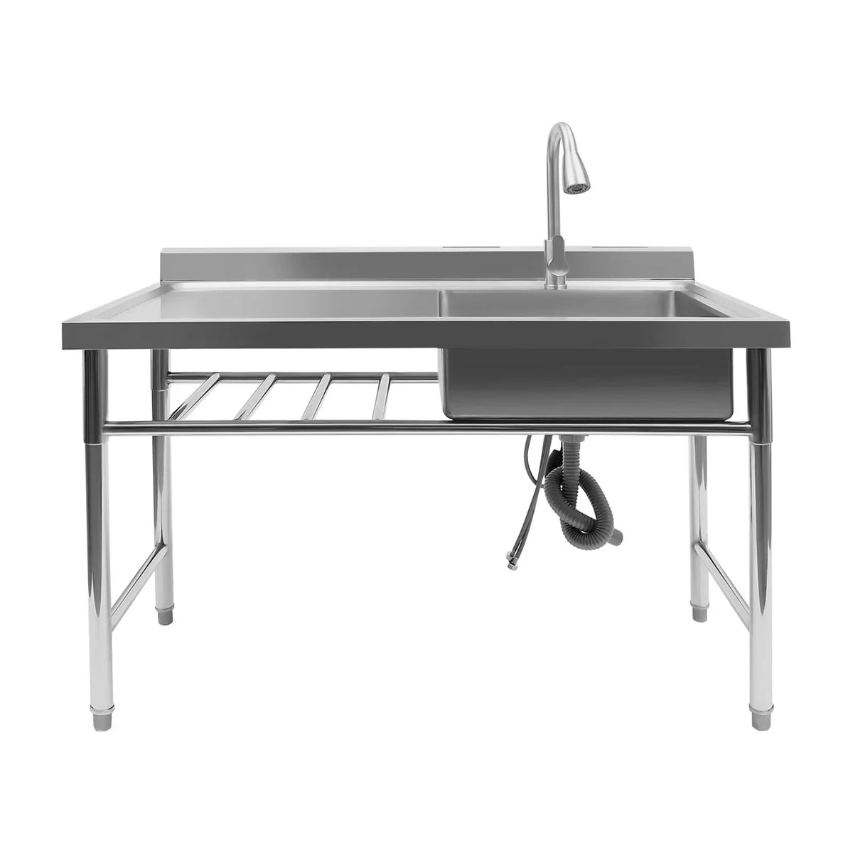 w/Catering 47" Prep Faucet Utility Pull-Out Sink, Washing Aiqidi Steel Sink Stainless Commercial & Drainpipe & Restaurant Compartment Kitchen 1 Hand Basin Freestanding Table