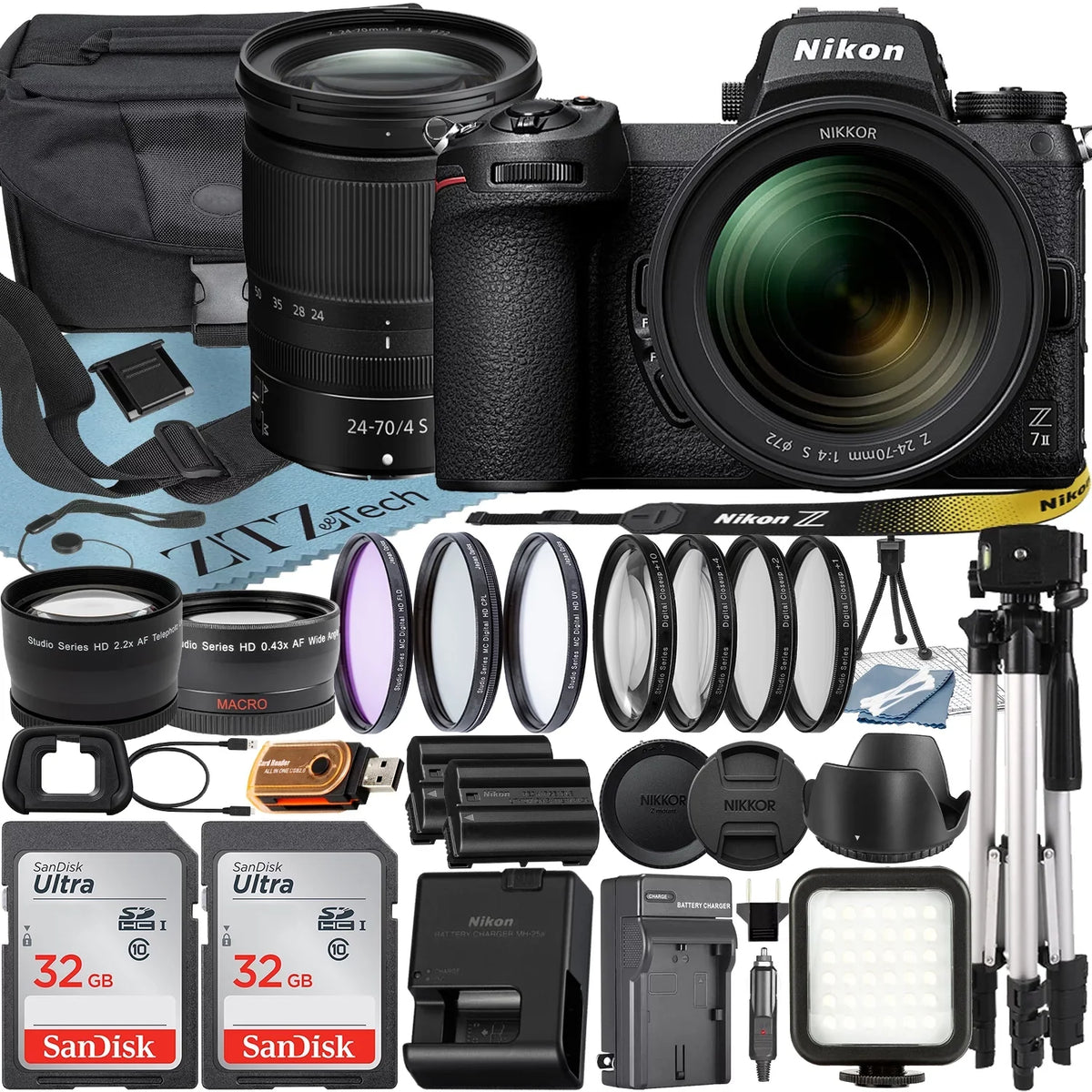 Tripod + NIKKOR + Lens 24-70mm Card Bundle S ZeeTech Camera II Case + 32GB Telephoto Z7 + f/4 SanDisk with Mirrorless Z Nikon Accessory +
