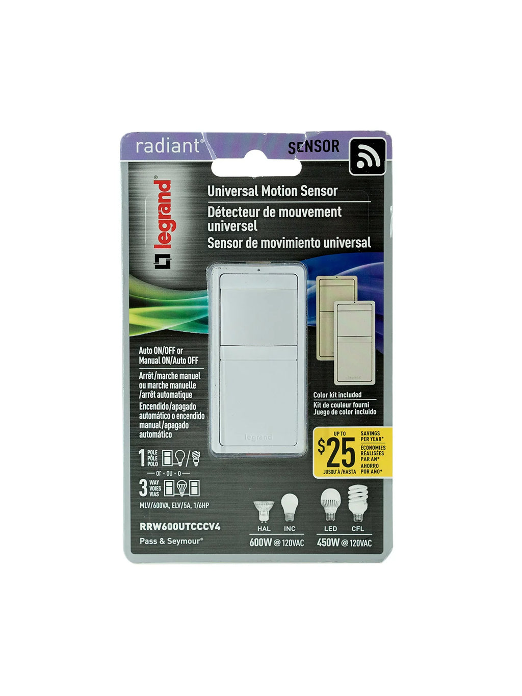 1 Switch 15 Legrand White Radiant Light pk amps Almond, Sensor Motion Ivory,