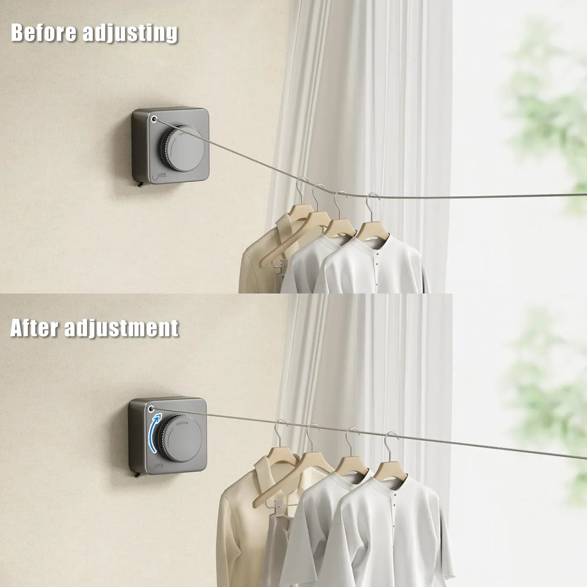Drying - Mounted Wall Indoor, Racing Clothes feet Stainless Steel 15.1 Outdoor Droop Heavy Rope Ryanstar Clothesline Duty Retractable Retractable Gray Clothesline Laundry Clothesline Adjustable