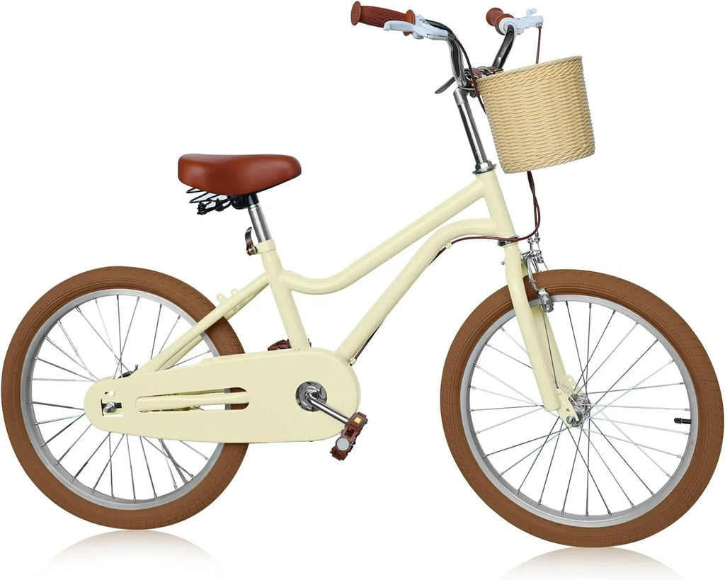 without and Wanan Kids' Training Boys Handbrake 20" with Retro Kids for Bicycle Size Yellow Design Bike, Large inch Boys and Girls Girls Wheels, Bicycle Large 20 Bicycles for 7-13, Age Basket, Kids