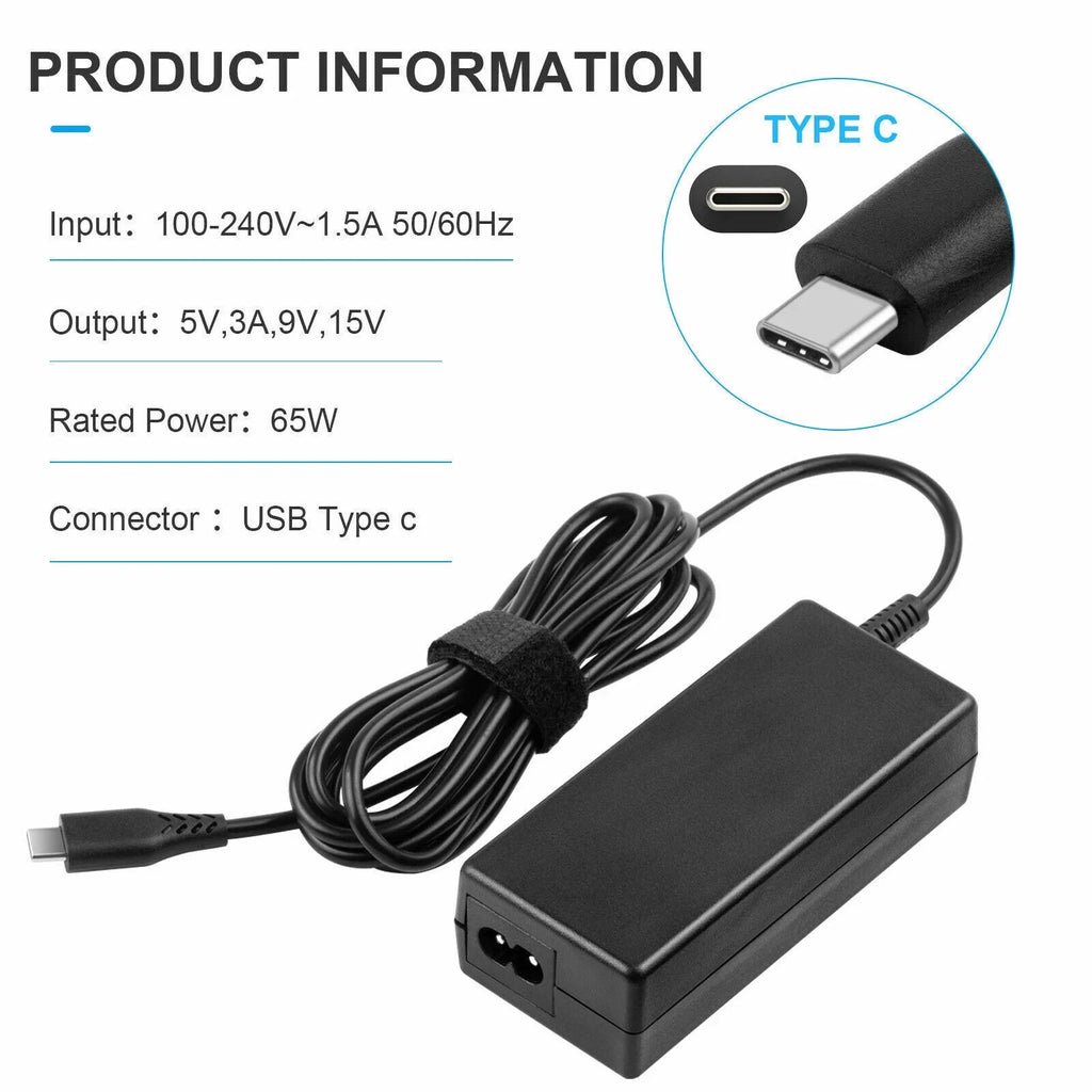 HP 5PCS 65W Dell Acer AC Adapter For USB-C Type-C ASUS Charger Lenovo