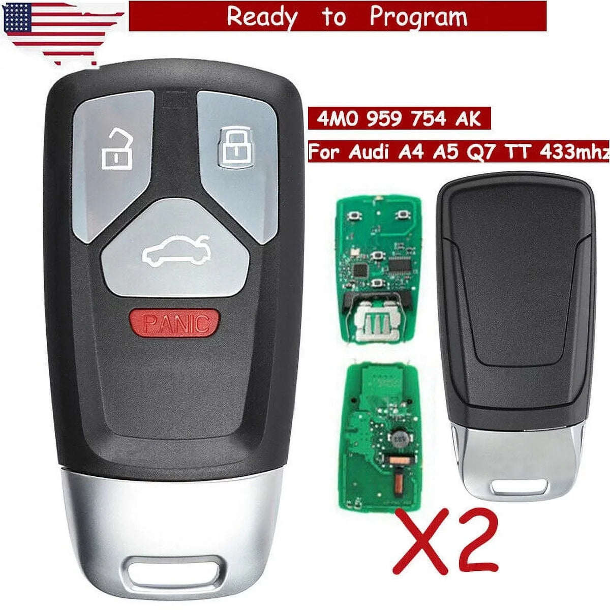 A4 Smart TT 434MHz 4M0959754 2018 A5 AF, 4M0 959 2 for 2016 Replacement Quattro / / 754 Fob SQ5 Q7 Key Pieces 2017 AK 2019 AQ Keyecu Remote Audi