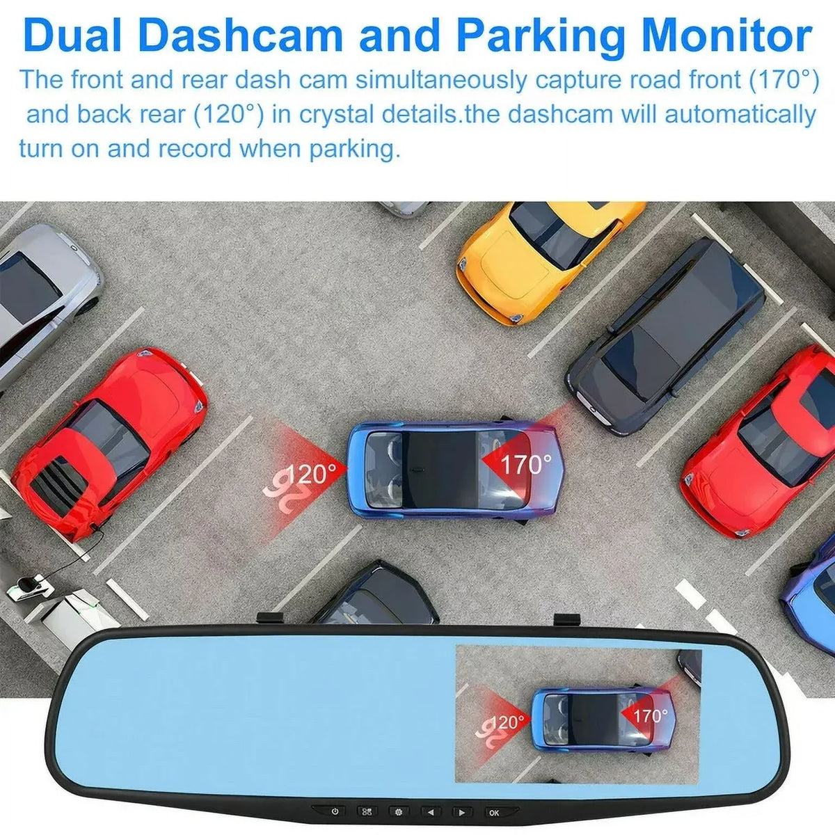 Lens for 4.3" Cam Angle 170°Wide Mirror G-sensor, Dash Monitor, 1080P DVR Car Vision, Dual Rear Motion Cars Rearview Cam Trucks, Camera Night Parking Detection Front Monitor, Car
