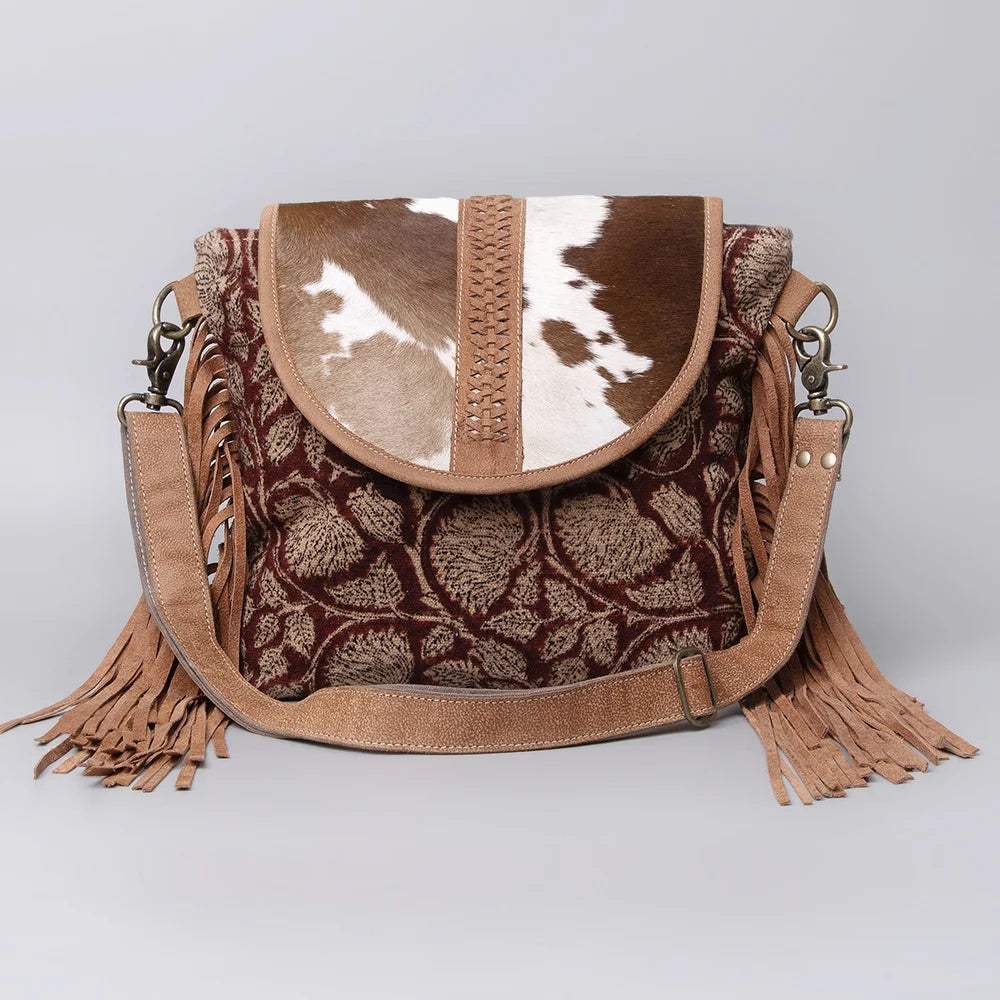 women western Body Upcycled purse Genuine KB KB483 OHLAY Leather handbag Cross Canvas bag Hair-On