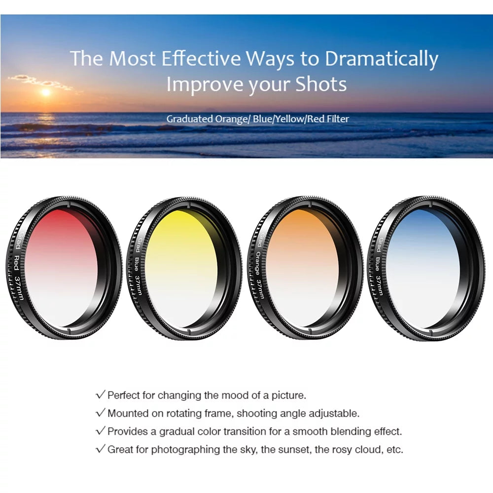 with Graduated Professional Yellow Camera APL-37UV-7G Suitable Kit 7in1 Filter APEXEL and for Most 37mm Star Lenses Phone Orange Red Smartphones Lens CPL 37mm Filters Blue