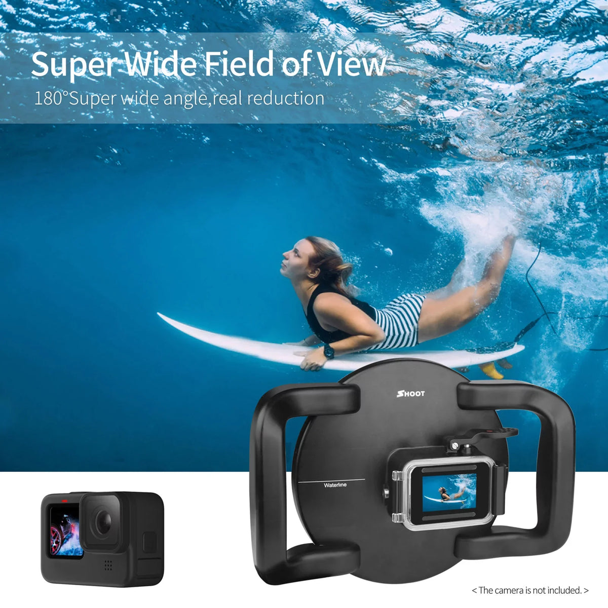 Case Wide for Angle SHOOT Camera 45m Protective 180° Waterproof Camera Handle Replacement Dual Dome 9 XTGP559 Port Waterproof Case