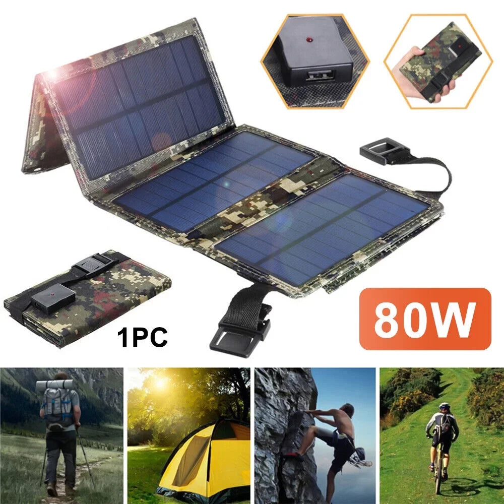 Outdoor Camping Hiking Phone Paddsun Charger Folding USB Power Solar Bank Panel 80W