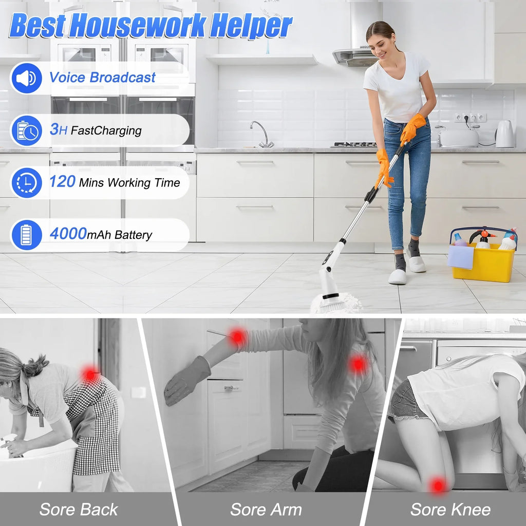 8 Kitchen Brush Tub Brushes Heads,Shower Cleaning Brush with Scrubber, Household Long Tile Handle WLRETMCI Scrubber with Spin for Cleaning Car Floor Electric Cordless Bathroom