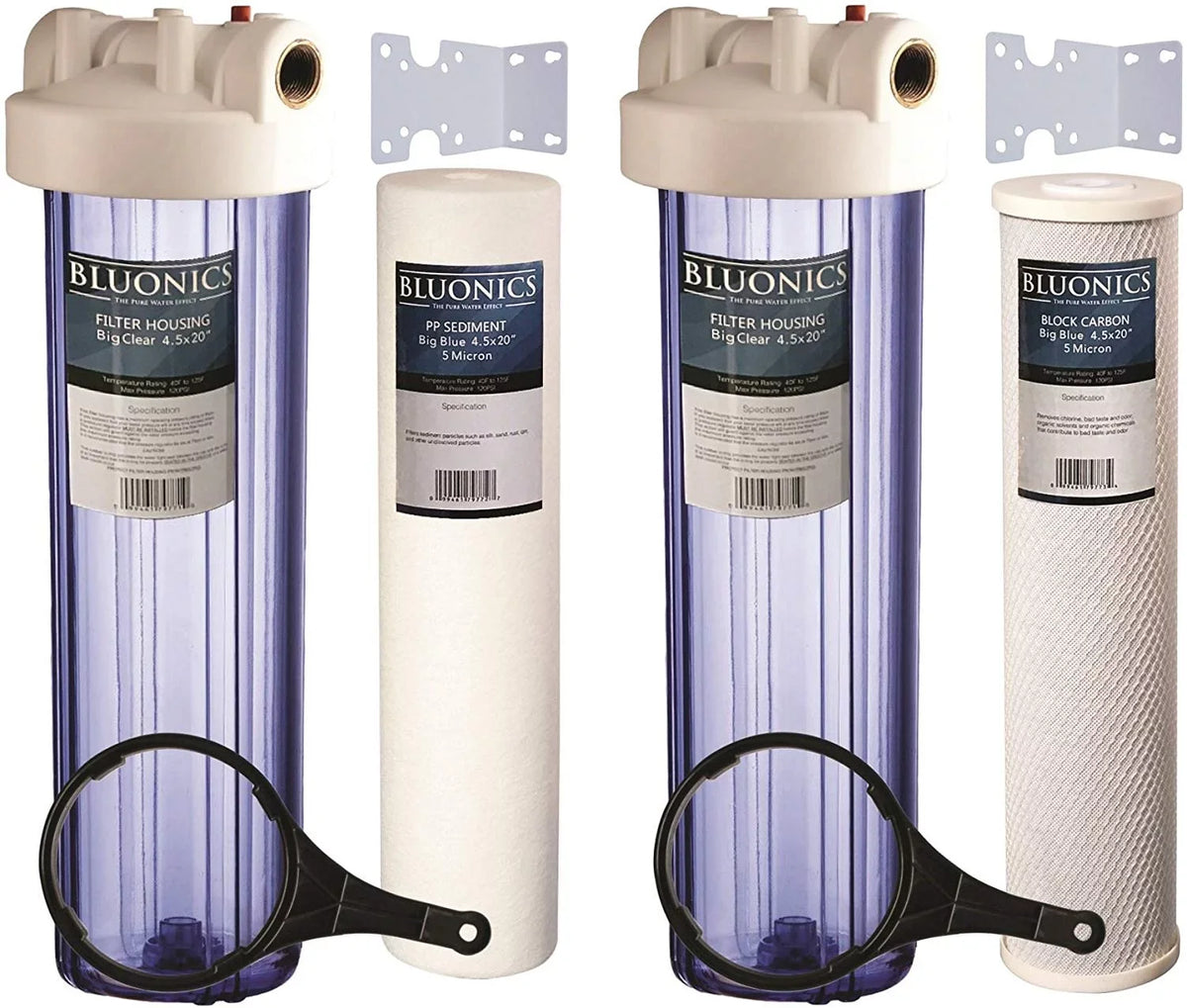 w/Sediment Clear Housings Big Water Filters House Blue Carbon Two Whole with 20" Transparent Blue &