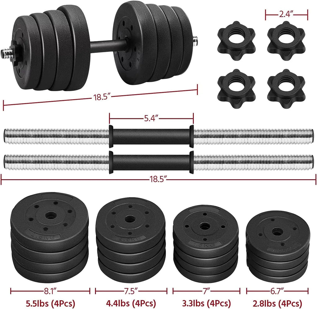 Women Body for Men and Adjustable Training Fitness Set, Gym/home Strength 66LB Weight Dumbbell Plates Barbell Workout Cap