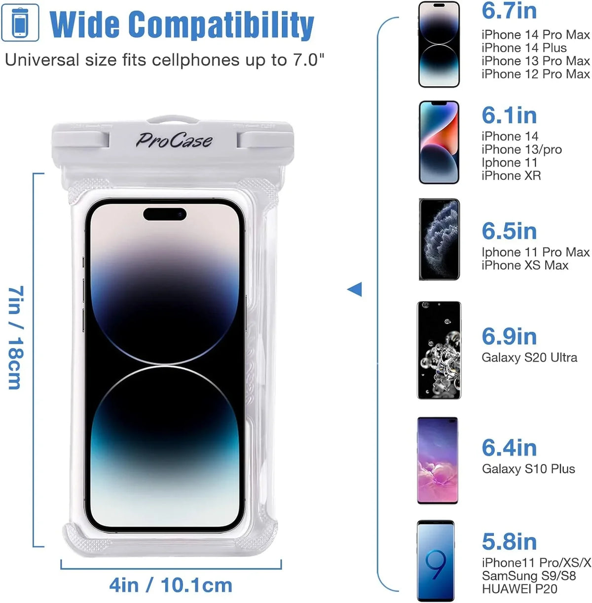 for iPhone Galaxy XR 13 Max 6S iPhone 2 X Pro Case Pro Max, Max, Waterproof inch Dry Pouch, S22+ Phone 7 14 Xs Plus, to 7.0 8 Up Pack Bag S21 12 FE, 11 -White/ Plus S22 ProCase