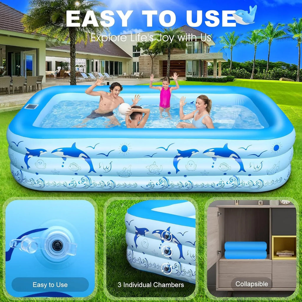 Swimming Pool Family Large Inflatable Kiddle for Blow Inflatable Thickened with Kids,Adults, Backyard Lights, Upgraded 2024 Pool, Solar Powered, up 105"x65"x25''Oversized Pool for Pool Pool