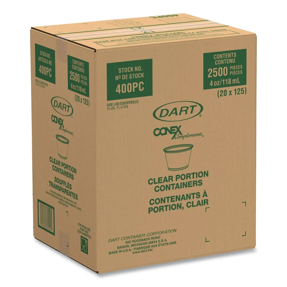 oz. (2500/Carton)] Portion Dart Complements - Polypropylene Conex Clear 400PC Containers 4