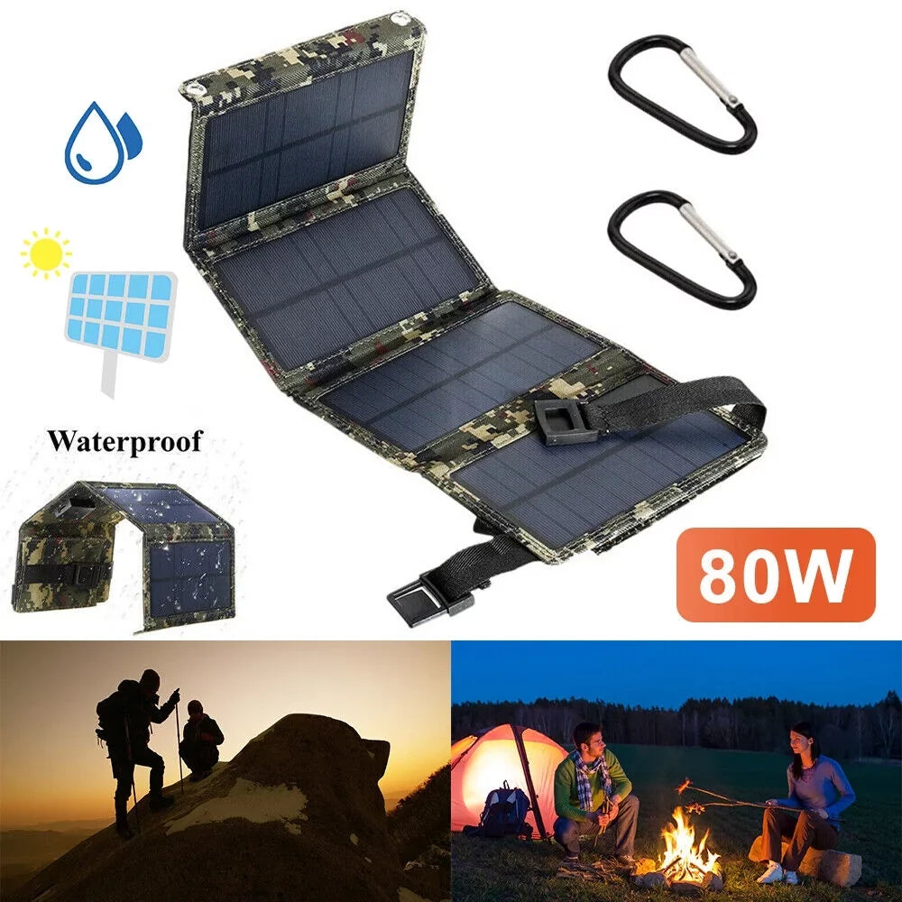 Outdoor Camping Hiking Phone Paddsun Charger Folding USB Power Solar Bank Panel 80W